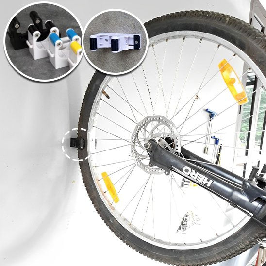 roue velo retenu au mur par mini support velo