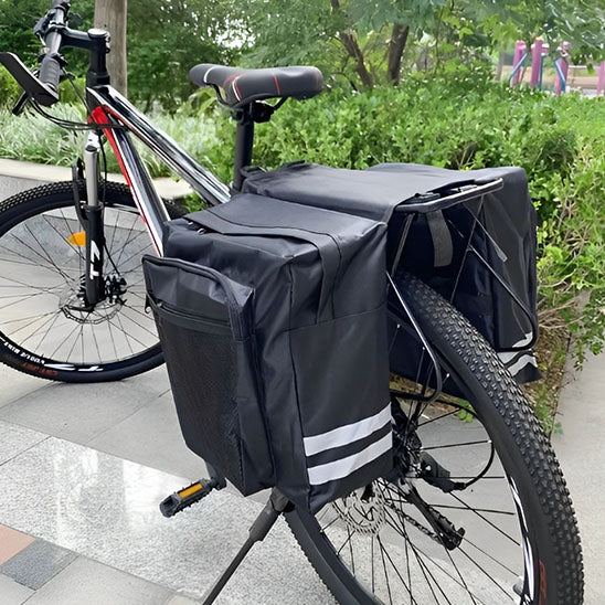 sacoche velo porte bagage noir avec bandes reflechissantes