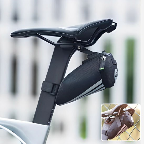 sacoche de selle avec attache rigide et velcro sur siege velo