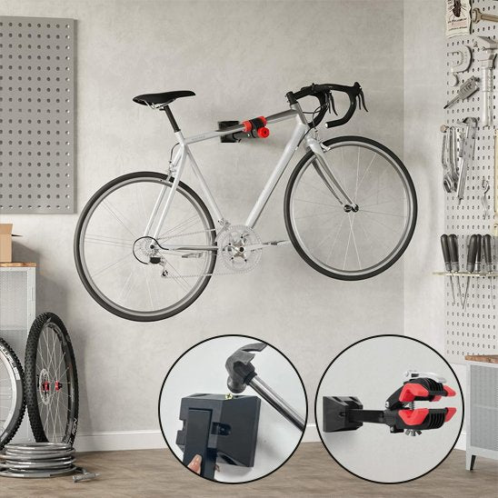 velo blanc noir installer sur mur blanc horizontalment avec support velo mural noir