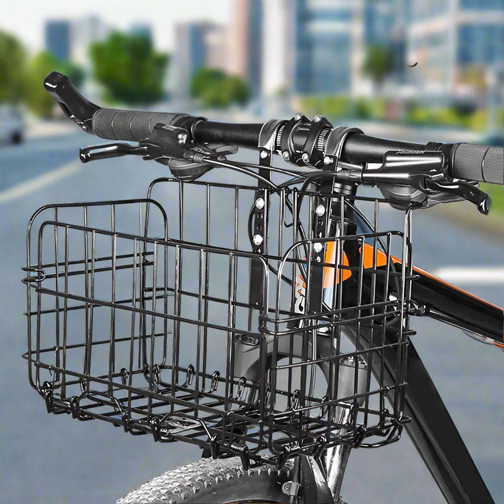 velo panier de transport metallique noir pliable sur guidon bicyclette