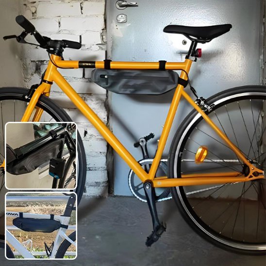 velo de route jaune devant entrepot avec sacoche velo cadre superieur noir souple et fermeture eclaire