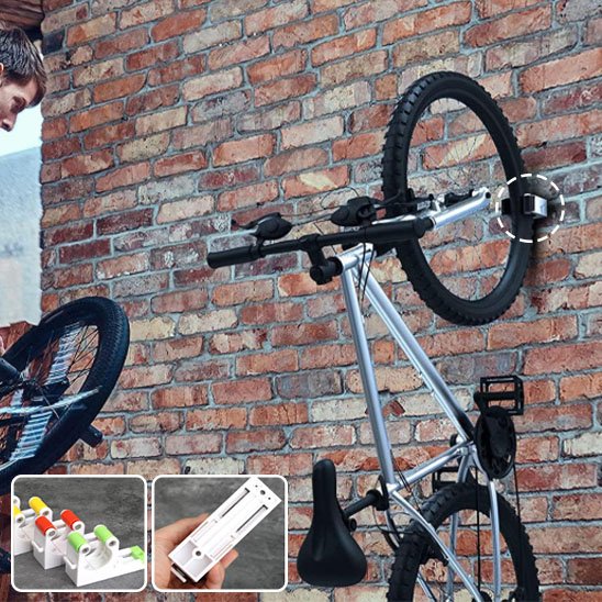 velo vertical accoter mur briques retenu par support velo