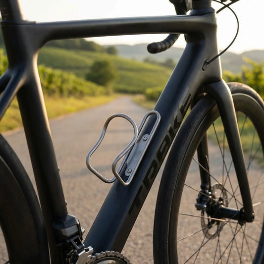 Porte-bidon vélo en titane sur vélo de route noir