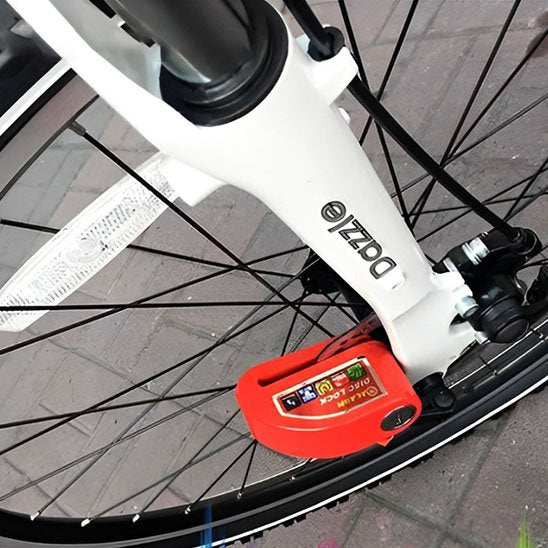Antivol velo alarme rouge sur roue vélo électrique