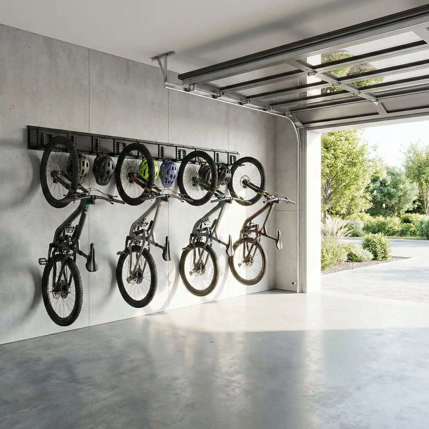 plusieurs-velos-suspendus-verticalement-au-mur-dans-garage-par-velo-support-mural