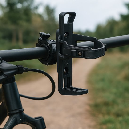 Porte gourde velo en plastique noir sur guidon