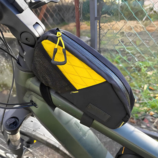 sac_velo_noir_et_jaune_deux_velcros_d_attache_sur_velo_vert_avec_fermeture_eclaire_en_son_centr