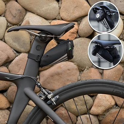 sacoche de selle noire réfléchissante sur selle velo noir