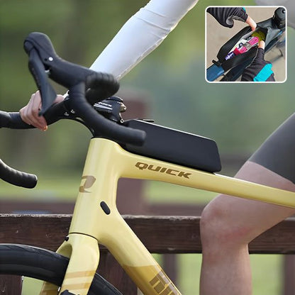 sacoche velo cadre noire taille moyenne sur cadre superieur velo jaune