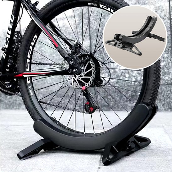 support velo noir pour sol exterieur inserant roue arriere