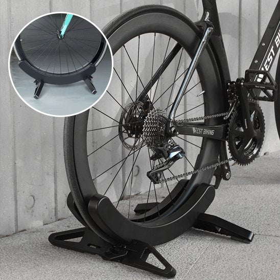 support velo sol discret pour velo roues minces velo route