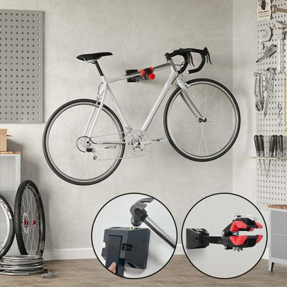 velo blanc noir installer sur mur blanc horizontalment avec support velo mural noir