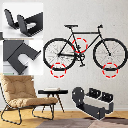 velo de route noir suspendu au mur horizontalement avec support mural velo trois points de contact