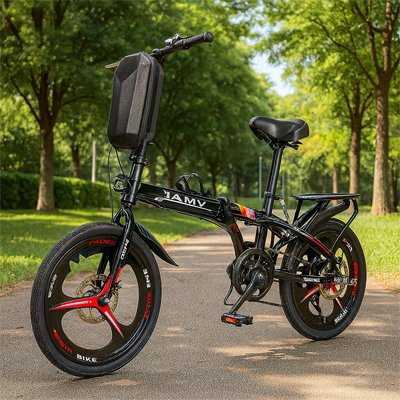 velo style bmx rouge noir avec sacoche velo guidon noire rigide porte bouteille et porte bagage arriere